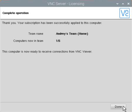 RealVNC activate Home license07