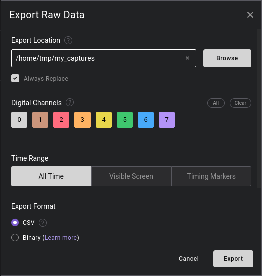 Saleae Logic2 Export Data