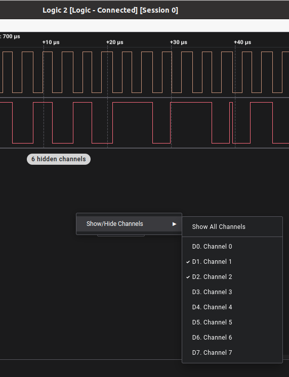 Saleae Logic2 Show Hide Channels