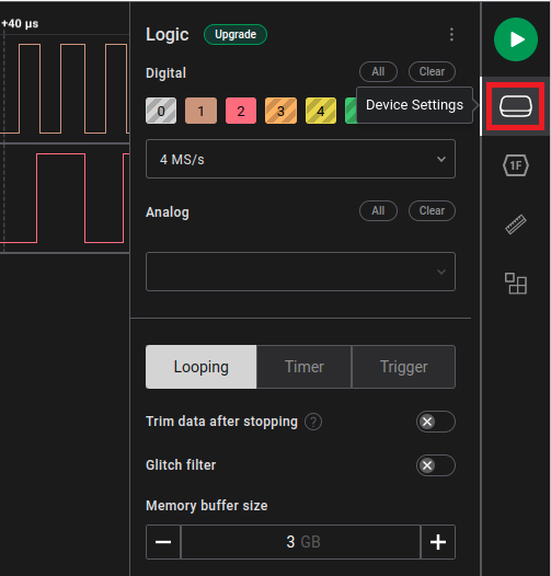 Saleae Logic2 set sample rate