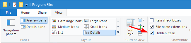 windowsapps folder check hidden files