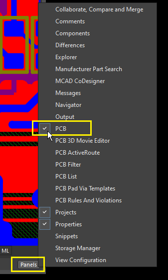 Altium open panel PCB