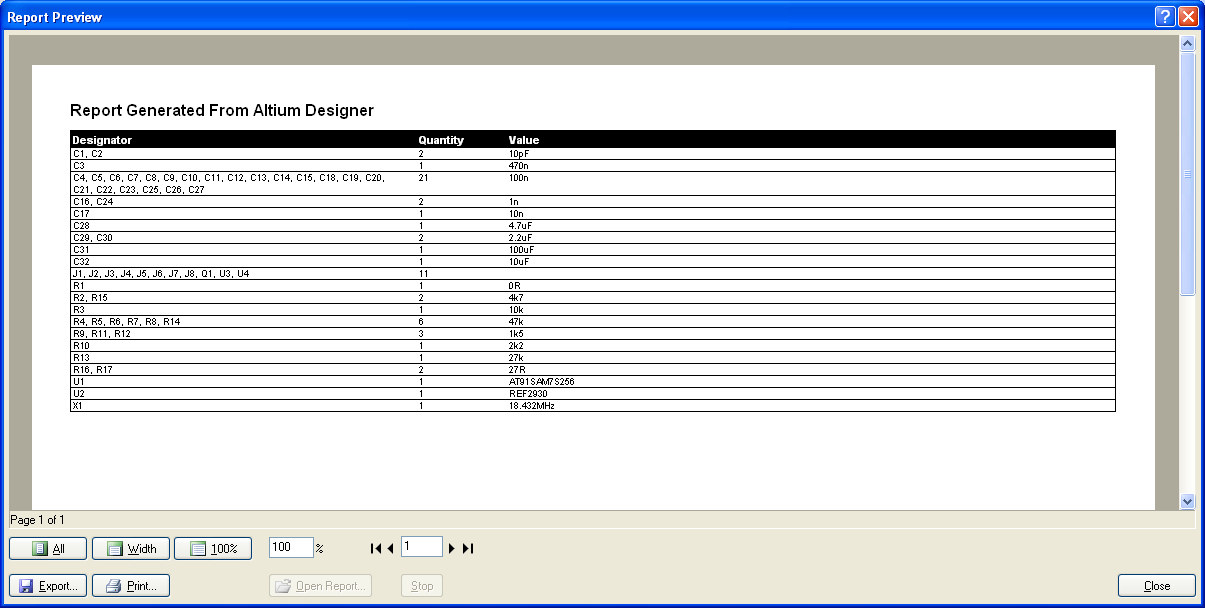 AltiumDesigner-BOM-Report-Preview