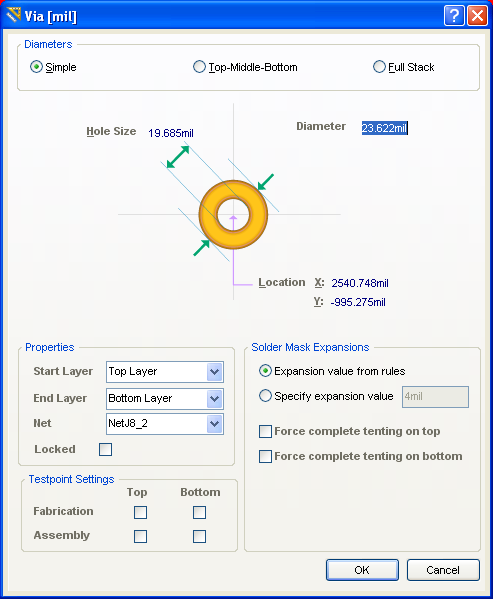 AltiumDesigner via properties