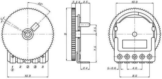 5pin double potentiometer taper C103 dimensions