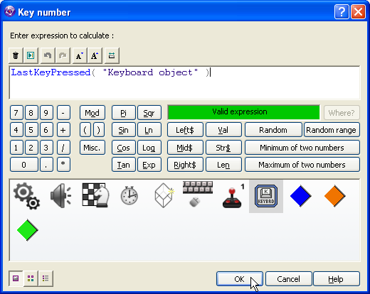 Clickteam Fusion Insert Keyboard Object condition Upon Key Down LastKeyPressed