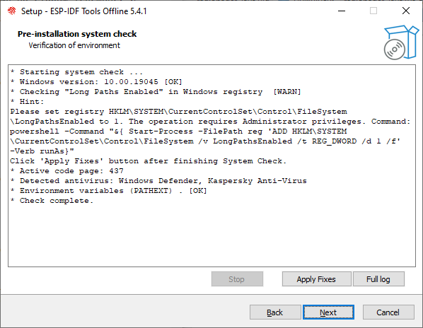 ESP IDF Windows Installer Long Paths Enabled fig02