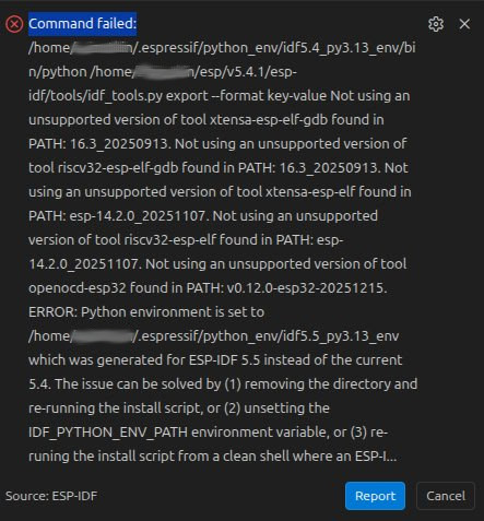 VScode version ESP IDF error